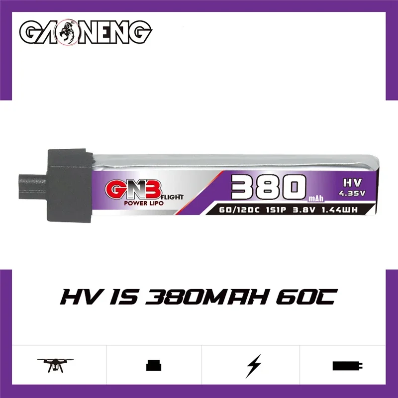 GNB 1S 3.8V 380mAh 60C Lipo Battery Cabled A30 BT2.0 High Current Discharge Connector For FPV RC Tiny Whoop Drone 3.8v Battery