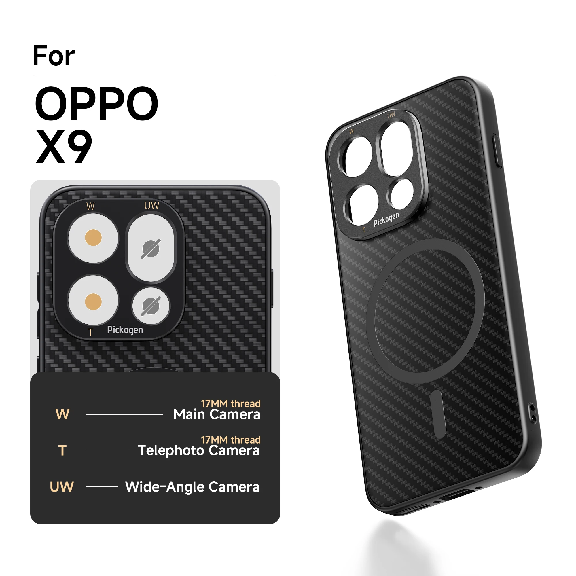 PICKOGEN 17mm Mount Handyhülle für Oppo Find X9 Pro Ultra Magnetische Handyhülle Kompatibel mit Fotolinsen-Zubehör