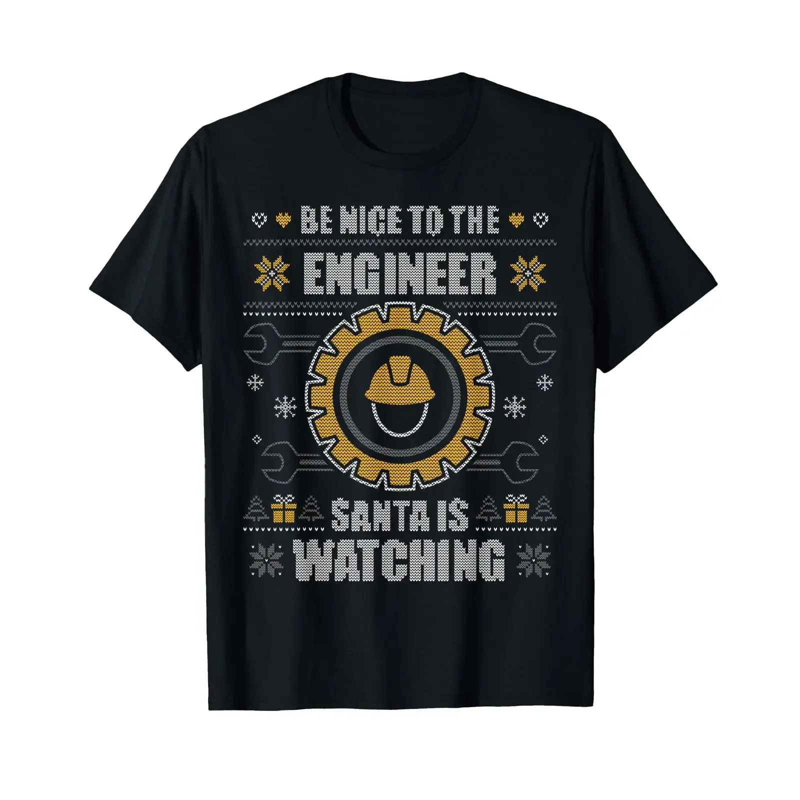 Sei nett zu dem Ingenieur – hässliches Weihnachtspullover-T-Shirt, schwarz, Vintage-Look, gewaschen, Unisex, Designerkleidung, bequem, mit grafischem Muster.