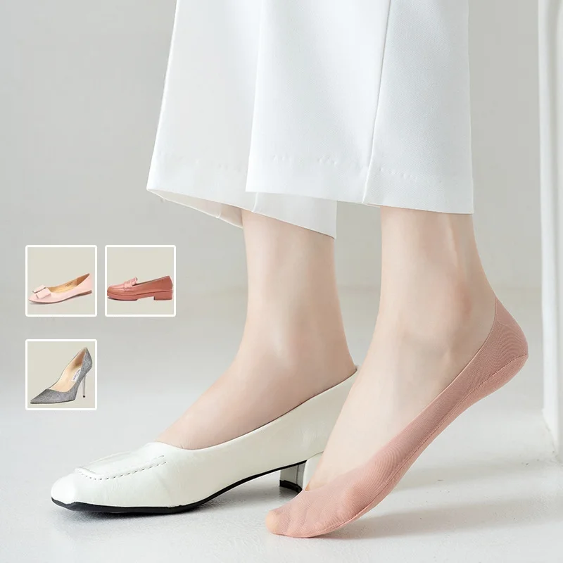 3/5 paia di calzini da donna No Show calzini invisibili antiscivolo calzini con fodera in cotone traspirante estate leggera EU 34-39
