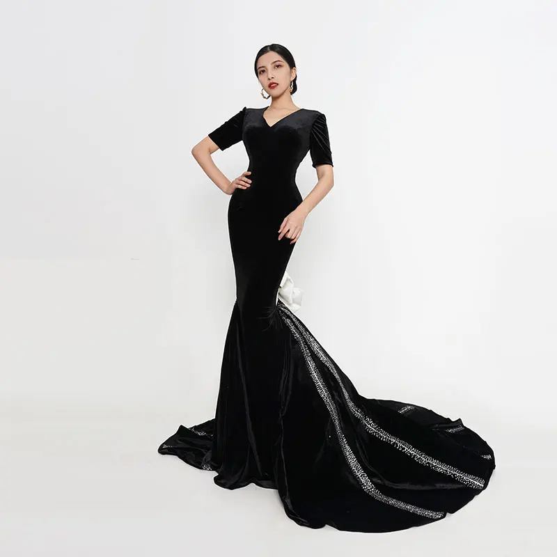 

Baisha Luxury Formal Dress For Women Handmade Beaded Bow Design Female Evening Dress H933