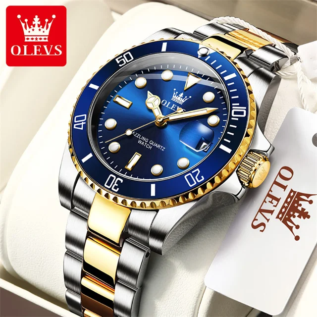 OLEVS Herrenuhr, luxuriöse Top-Marke, einseitig drehbarer Außenring-Design, Quarzuhr für Herren, automatisches Datum, wasserdichte Armbanduhren