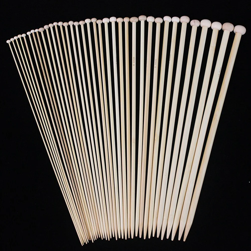 36 PCS Handmade Long Sweater Straight Needle Kit Single Pointed Knitting Needles Bamboo Weaving for Sewing Wooden Circle