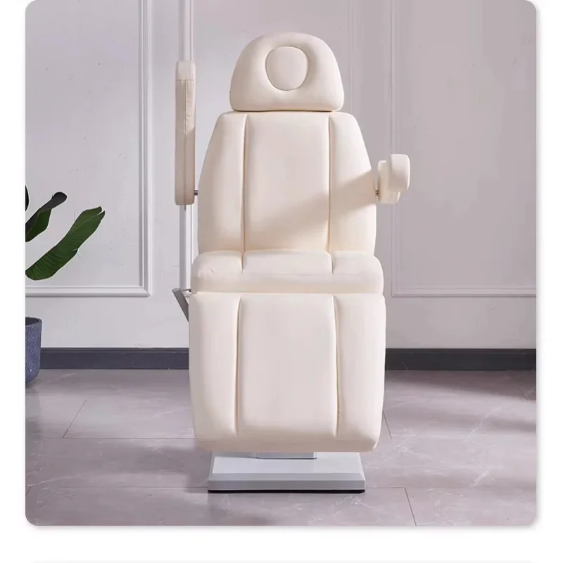 Modern Remote Controlled 3 Motor White Synthetic Leather Metal Base Beauty Bed Adjustable Height/Backrest/Leg Motors Foldable