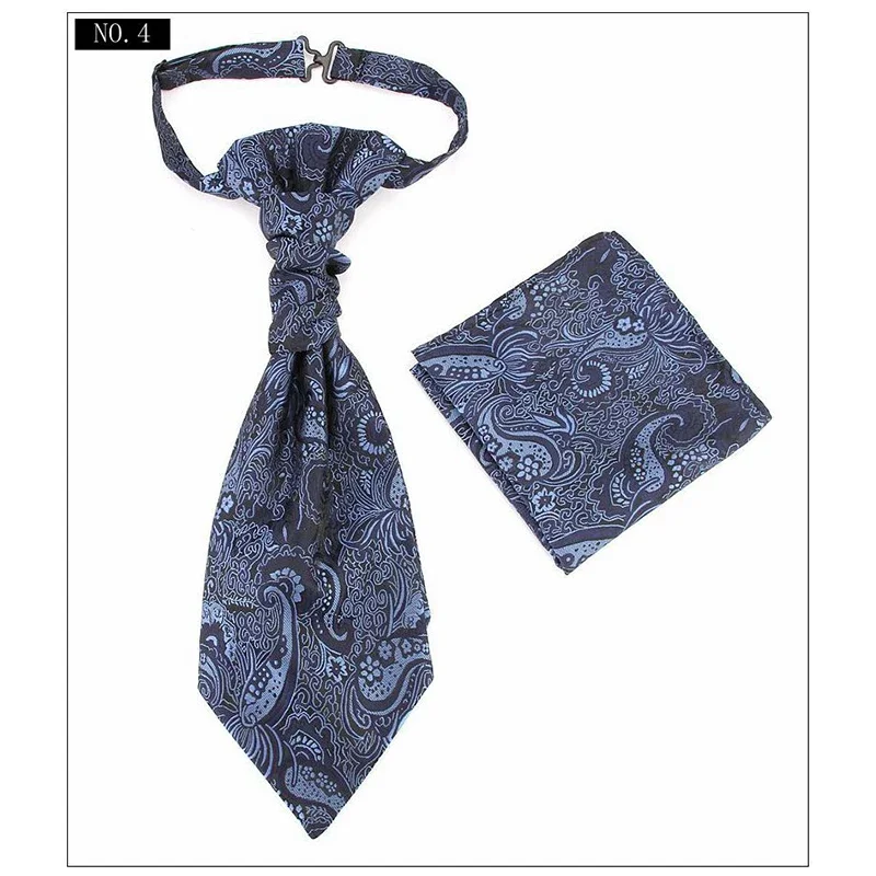 VEEKTIE Brand Ascot Ties Set For Men Pocket Square Paisley Tuxedo Wedding Party Red Black Blue White Festival Gift Old HONGKONG