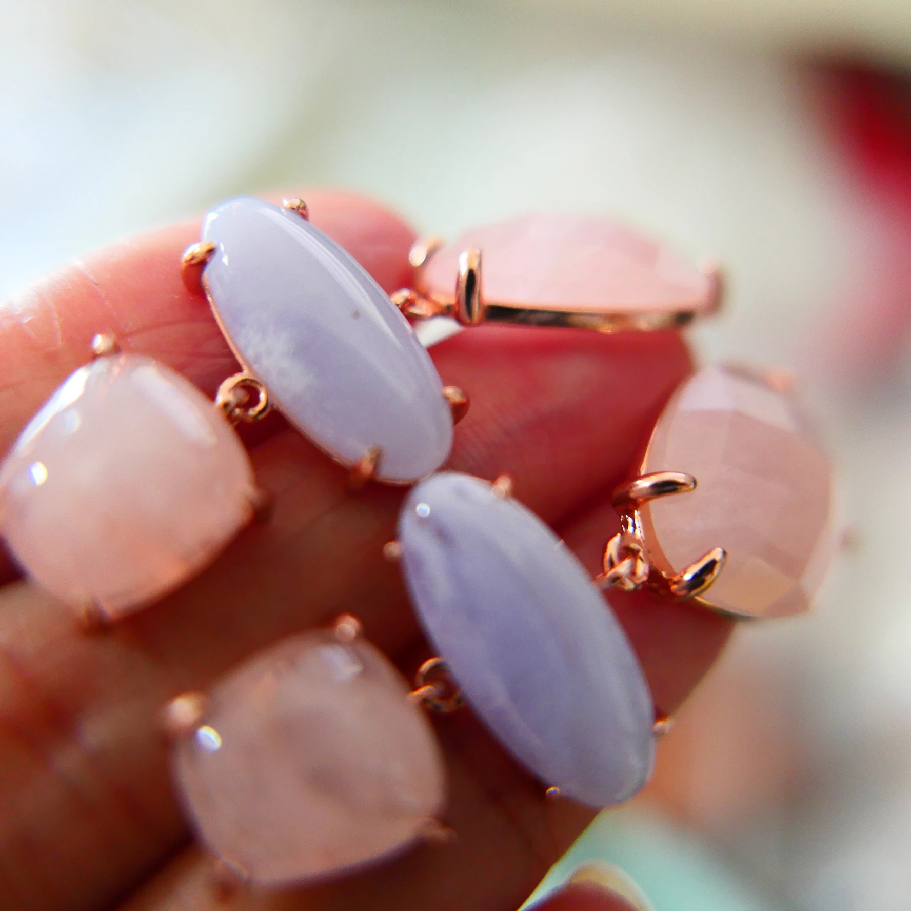 KQDANCE Natural Gem Stone Pink Rose Quartz Blue Agate Tear Drop Earrings Silver Pin Rose Gold Plated Jewelry Woman