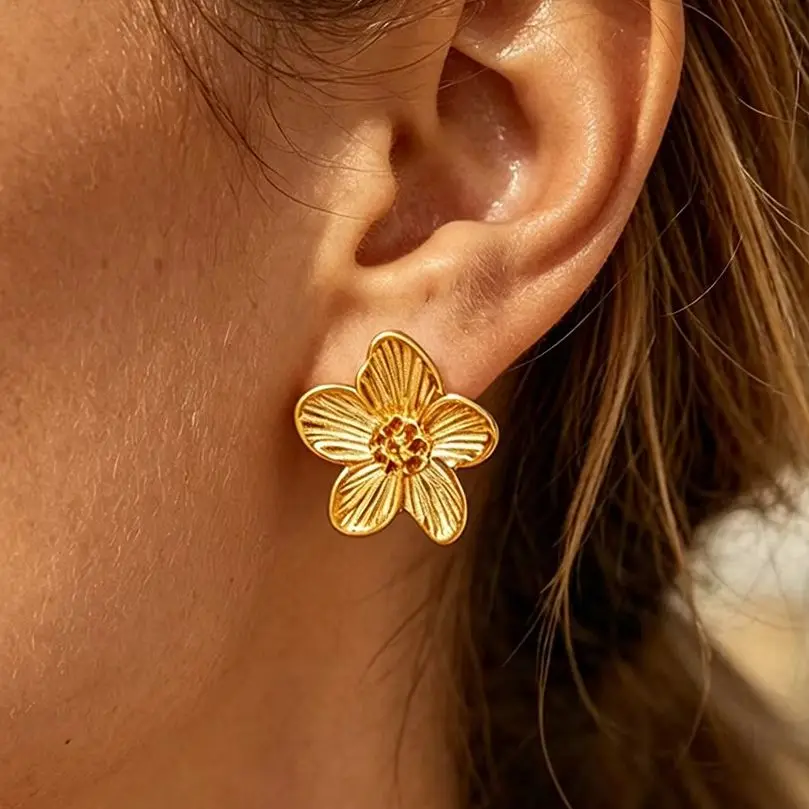 Elegante Edelstahl-Blumenohrringe für Damen, goldfarben, neuer Stil, Blumenohrringe, Schmuck, Hochzeitsgeschenk, Punk