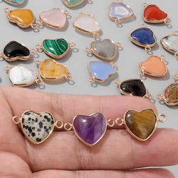 5PCS Natural Stone Pendant Heart Shape Labradorite Amethyst Aventurine Healing Charms Connector For Jewelry Making DIY Bracelet