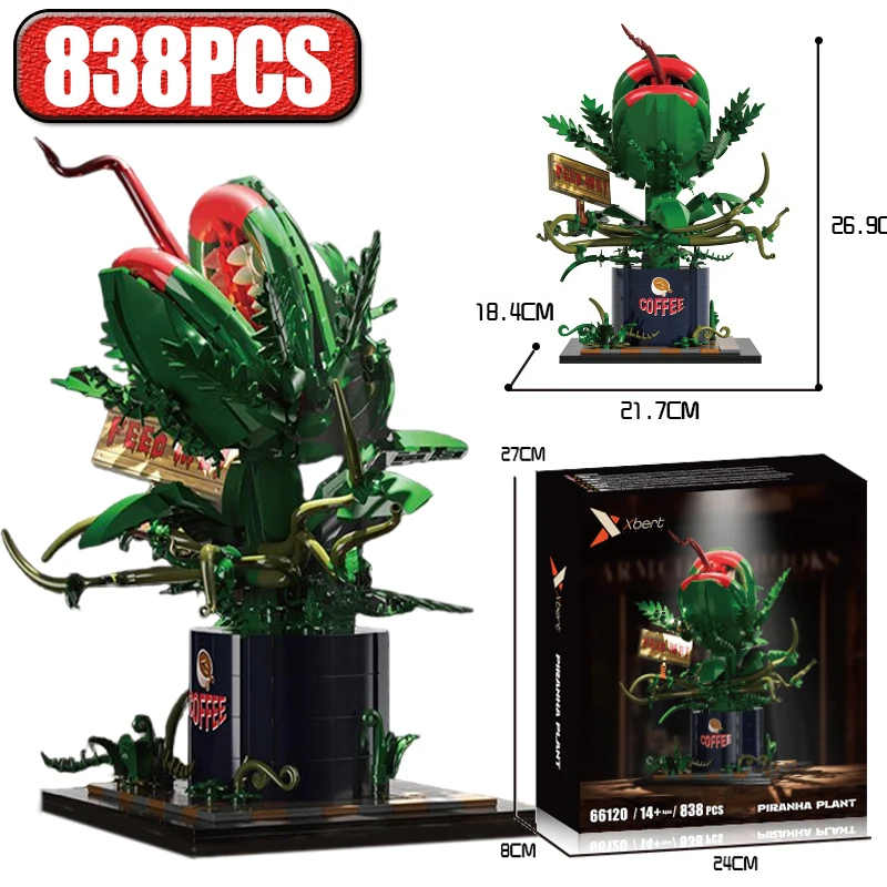 

838PCS Piranha Plant Building Blocks Carnivorous Plant Creative Potted Flowers Bricks Desktop Decoration Toys Kids Holiday Gifts