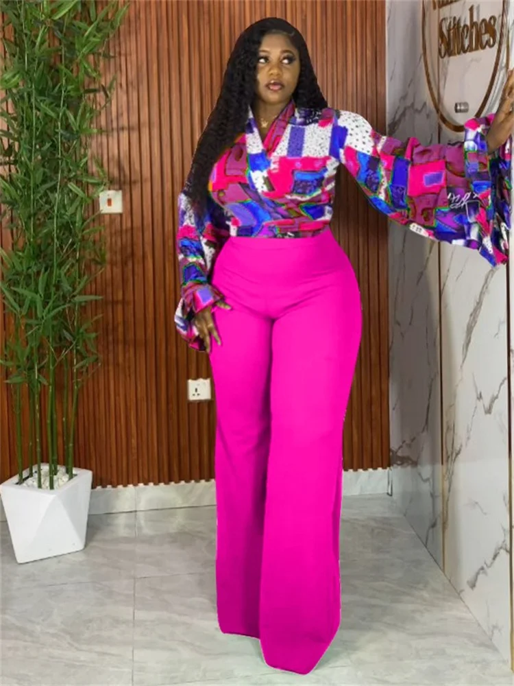 Wmstar بالإضافة إلى حجم قطعتين مجموعات بالجملة طويلة الأكمام طباعة بلوزات وسراويل واسعة الساق مطابقة دعوى الخريف الملابس دروب شوبينج