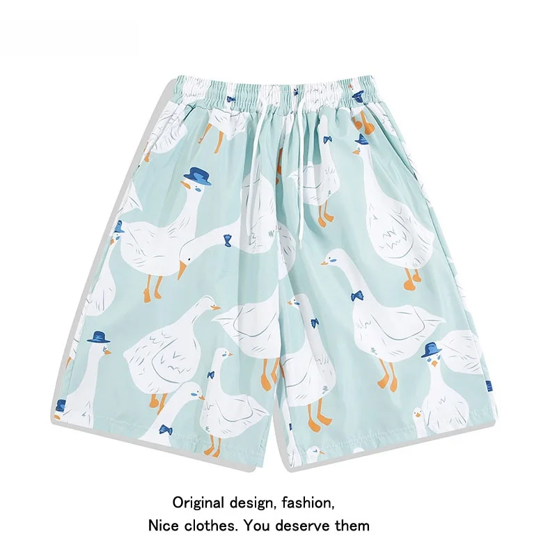 

2025 New Hawaii Goose orts ex Summer Casual Sports Loose Five-Quarter Pants Youth Faion Qui Dry Straight Leg Trousers