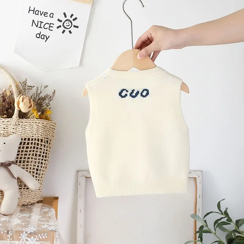3 Colors Autumn Baby Girls Knit Vest Kids Cute Cartoon Duck Cardigan Fashion Sweater Vest for Boys 2-6Y
