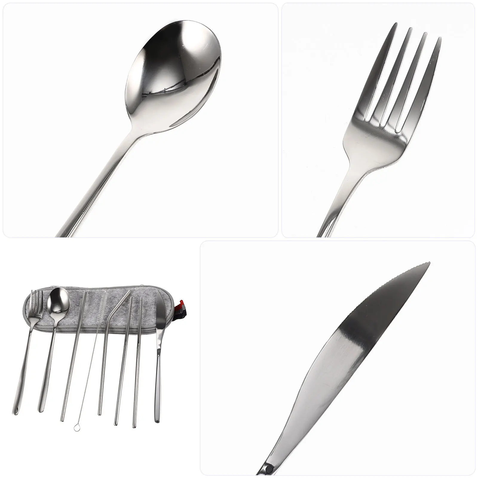

1 Set Portable Utensil Kit Stainless Steel Travel Tableware For Camping Hiking Picnic Outdoor Reusable Flatware With Storage Bag