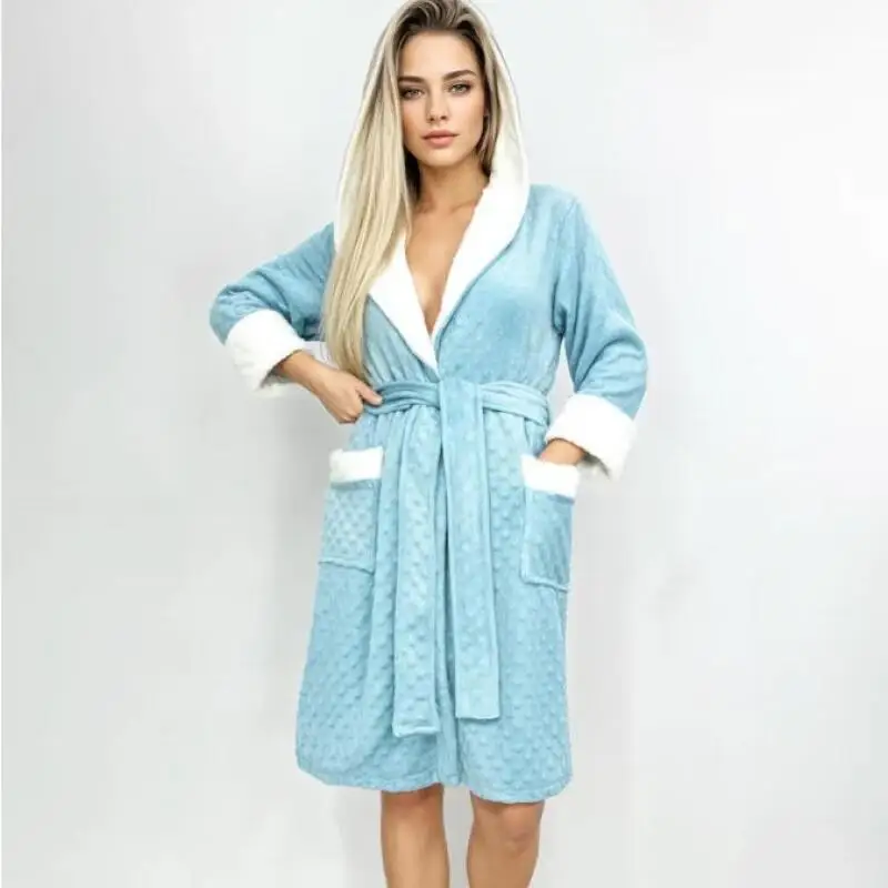 خريف شتاء جديد كيمونو البشكير ثوب دافئ الصوف ملابس المنزل سيدة ملابس خاصة شال البشكير ملابس المنزل طويلة الأكمام رداء معطف #1