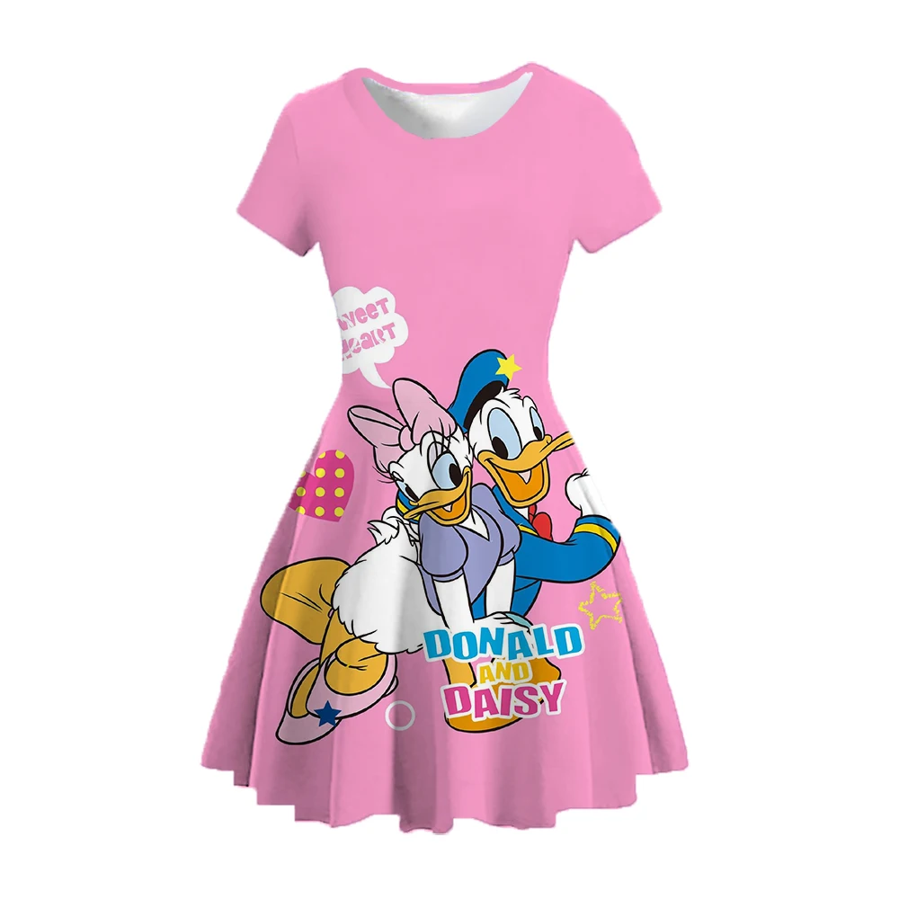 Donald Duck Daisy Disney Serie Cartoon Print Kinderlijke Grappige Schattige Meisje Jurk Zoete Losse Korte Mouw Kinderkleding