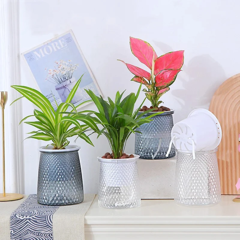 

Self Watering Plant Pots, Lazy Hydroponic Water Absorbing Flower Pot, Mini Succulent Planter Tabletop Vase, Home Bonsai Decor