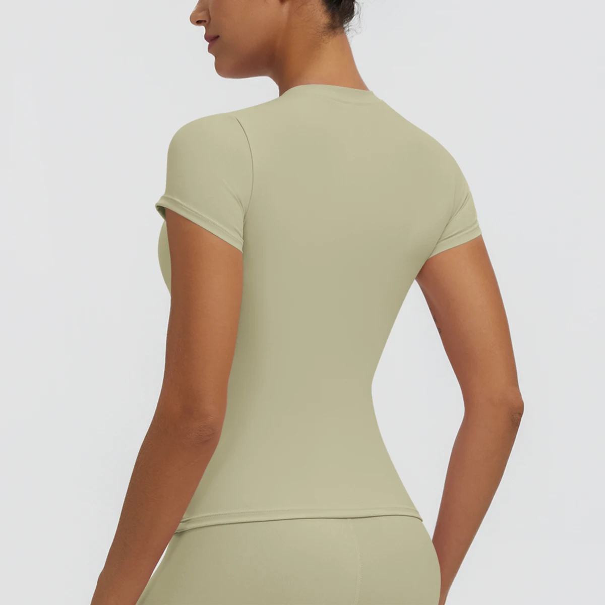 Hochelastisches, schnelltrocknendes, einfarbiges Yoga-Kurzarm-T-Shirt für Damen, Workout-Oberteil, schmal geschnittenes, lässiges Sport-, Lauf-, Fitness- und Yoga-T-Shirt. – Detail 19