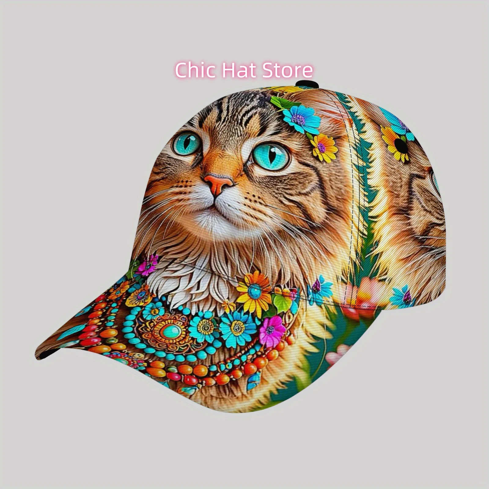 Stylish And Sporty Casual Sun Hat, Trendy Breathable Hip-Hop Cap, Perfect Birthday Flower Field Maine Cat Pattern