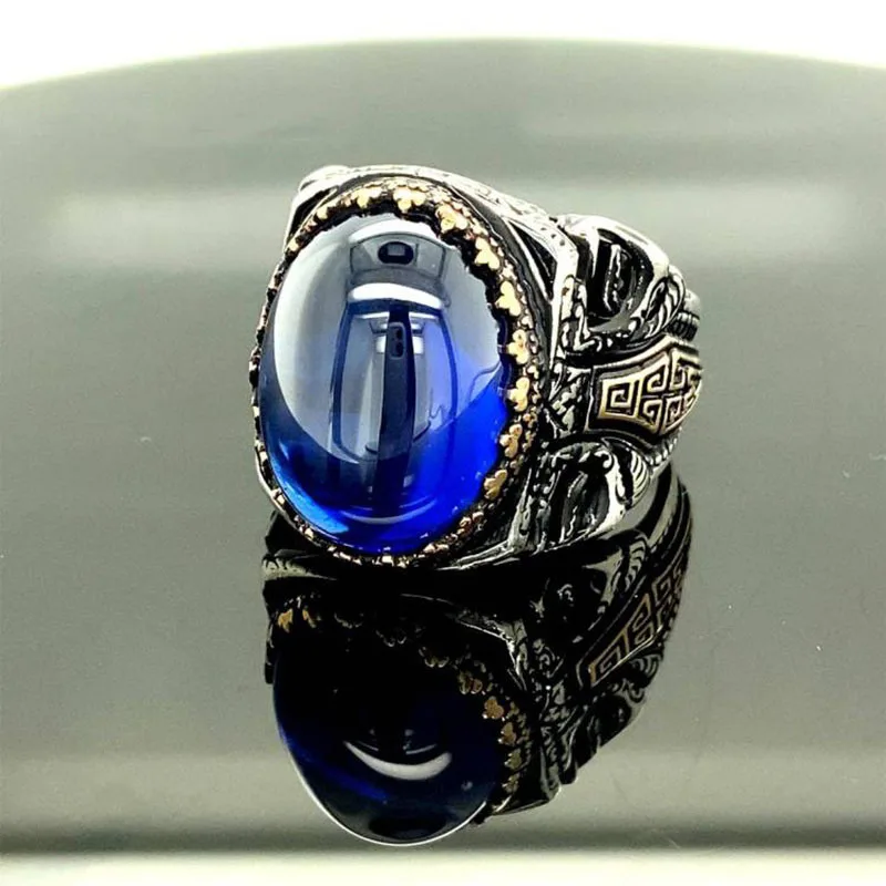 

European & American Hot-Selling New Sapphire Men & Women's Ring,Retro Fashion Zircon Rings,Stylish Statement Band for Party Gift