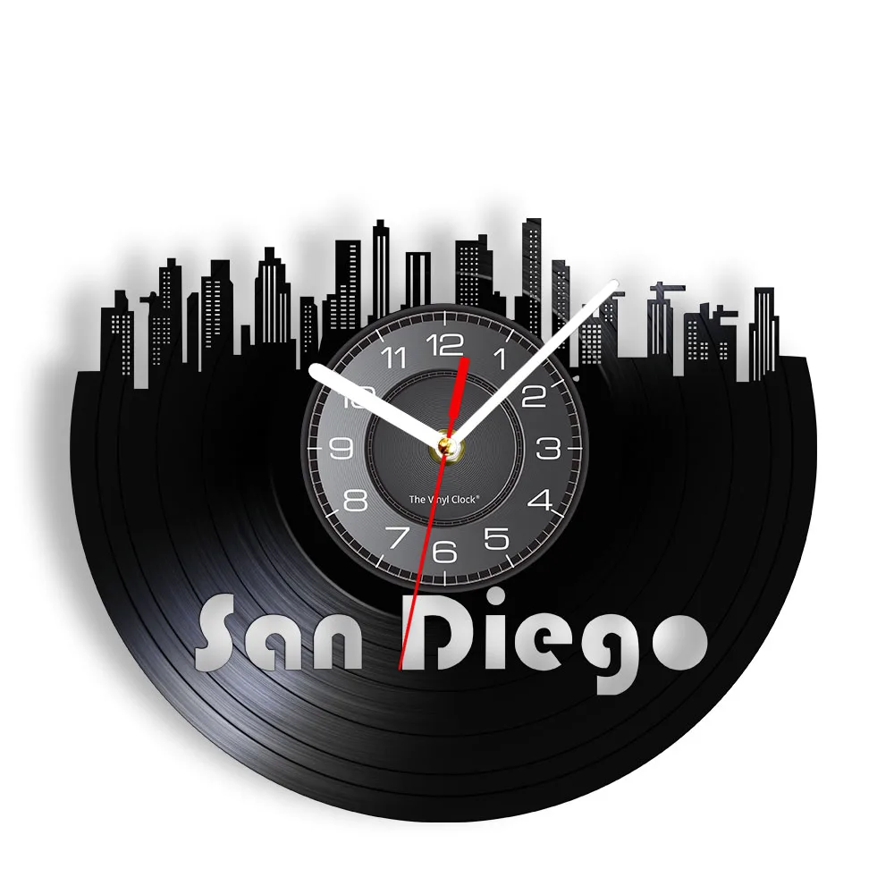 San Diego Cityscape 3D Wall Clock Skyline Vinyl Record Clock Handmade Retro Decorative Wall Clock Tourist Souvenir