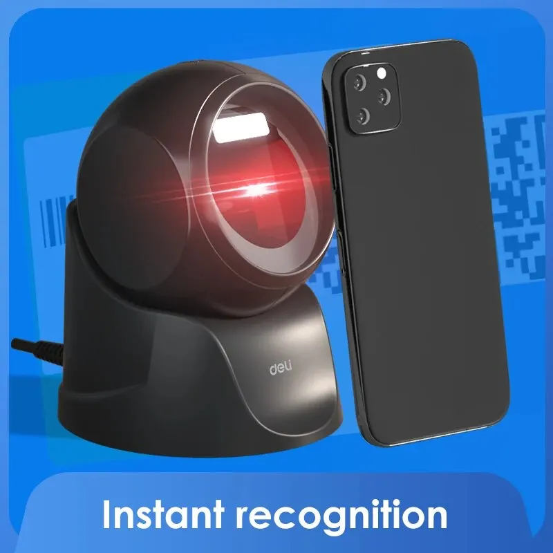 Deli-Stand Barcode Scanner, mãos-livres, USB omnidirecional, Leitor PDF417 Data Matrix QR Code Reader, Screen Scan ES231