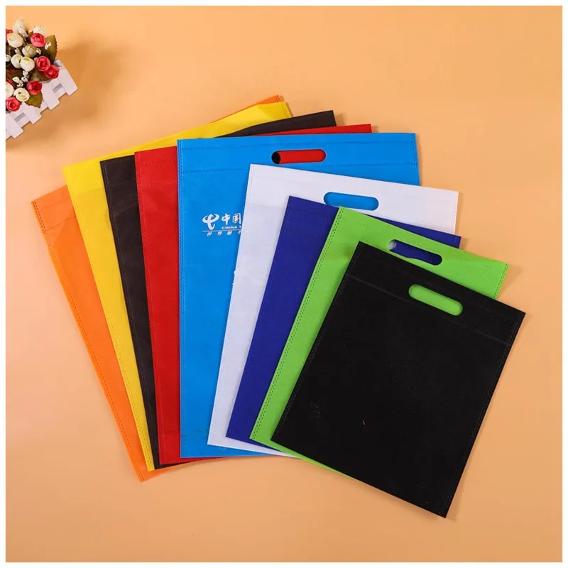 50pcs Custom Logo Color Shopping Bags With Handles Non Woven Gift Bags Business Customers Flat Pockets(Printing Fee Not Included