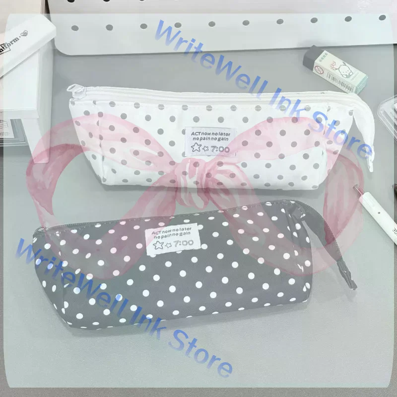 Stylish Polka Dot Large Capacity Zipper Pencil Pouch Perfect For School Office Stationery Storage Supplies Bag