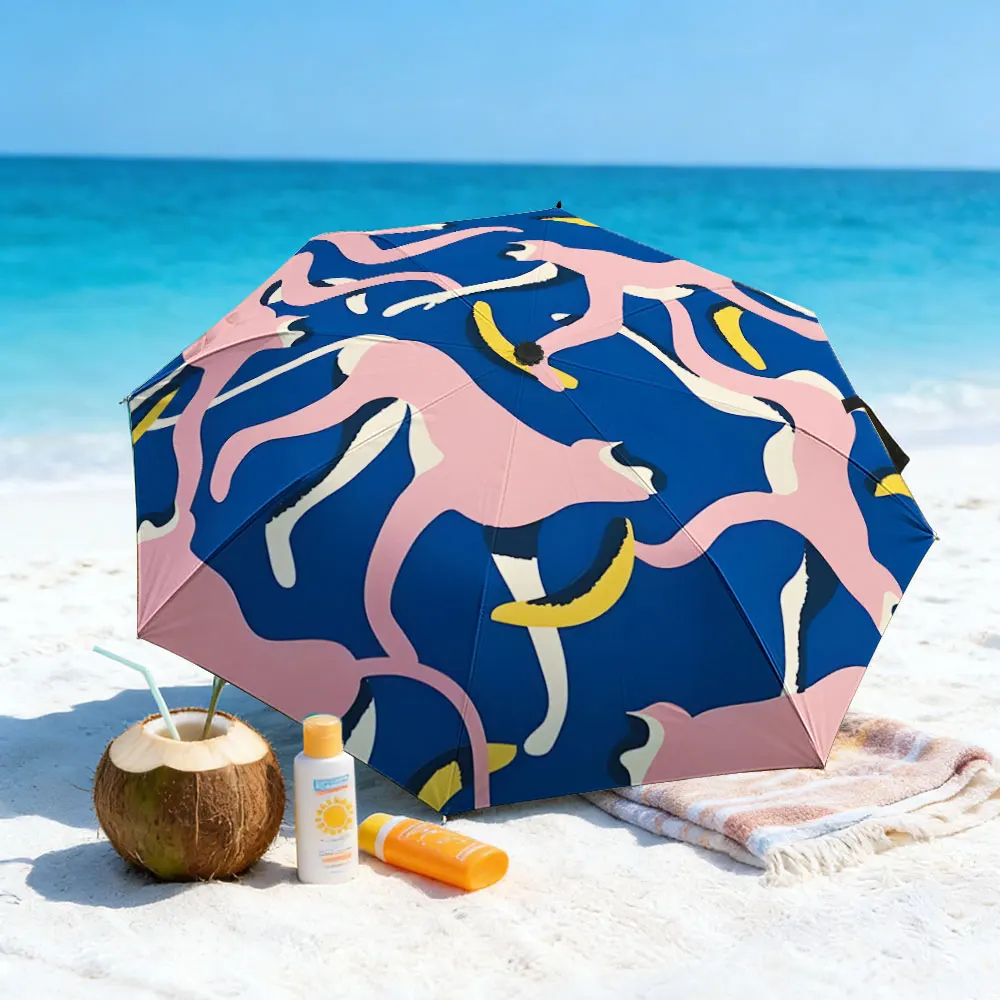 1PC Colorful Umbrella with Artistic Patterns by the Lake Print 8 Iron Ribs Folding Umbrella Auto-Open Fashion Sunshade