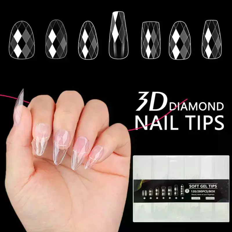 280 Pcs/box 3D Almond Nails Transparent Non-marking Frosted Square Oval Wearable Full Cover Ballet Press Fake Nail Manicure
