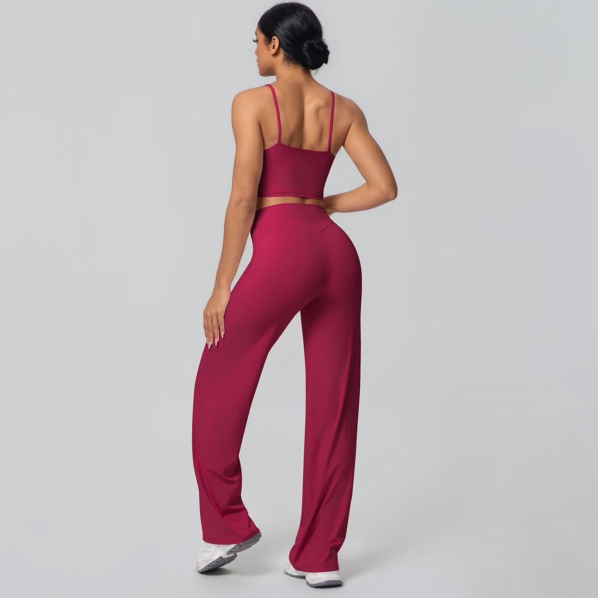 Frauen Schnell Trocknend Gym Sport Fitness Kleidung Yoga Set Backless Sexy Strap Bh mit Brust Pad Hohe Taille Breite Bein Hosen Set – Detail 39