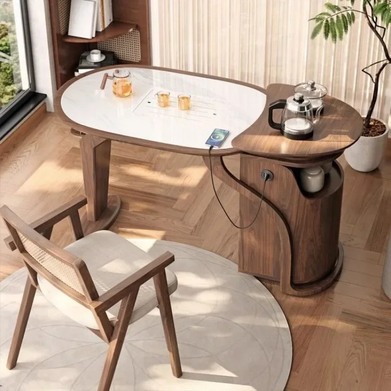 w28- lig luxury solid wood balcony tea table household new Chinese style new small apartment modern simple rock slab tea
