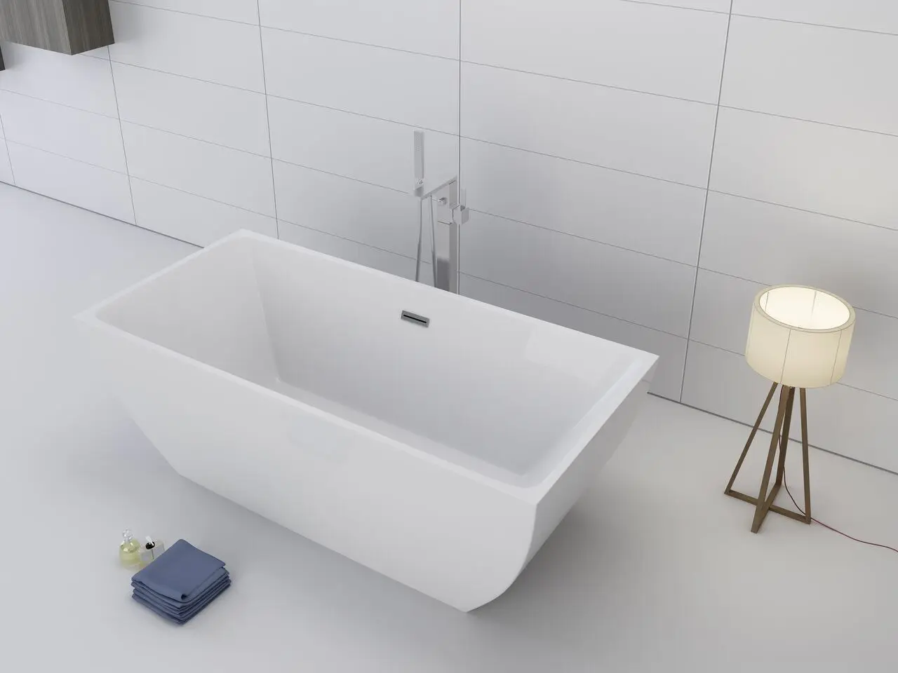 White Acrylic Freestanding Soaking Bathtub with Drainer Luxury Square Shape for Indoor Bathroom Use - Image 4