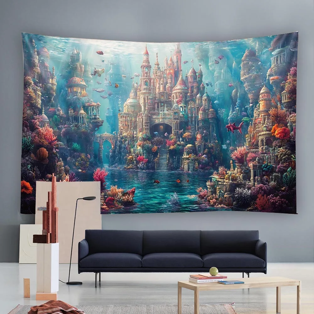 

Underwater Castle Dream Wall Tapestry Living Room, Bedroom, Office, Family Room, Party Decoration Background Poster