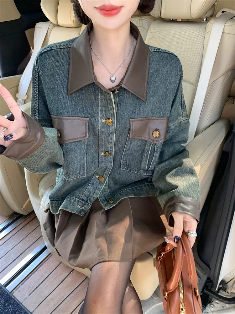 

Женские осенние куртки 2022, Techwear, Bf, с рукавами в стиле панк, синие, повседневные, с утолщенными рукавами, корейская универсальная одежда, плотная женская тонкая одежда