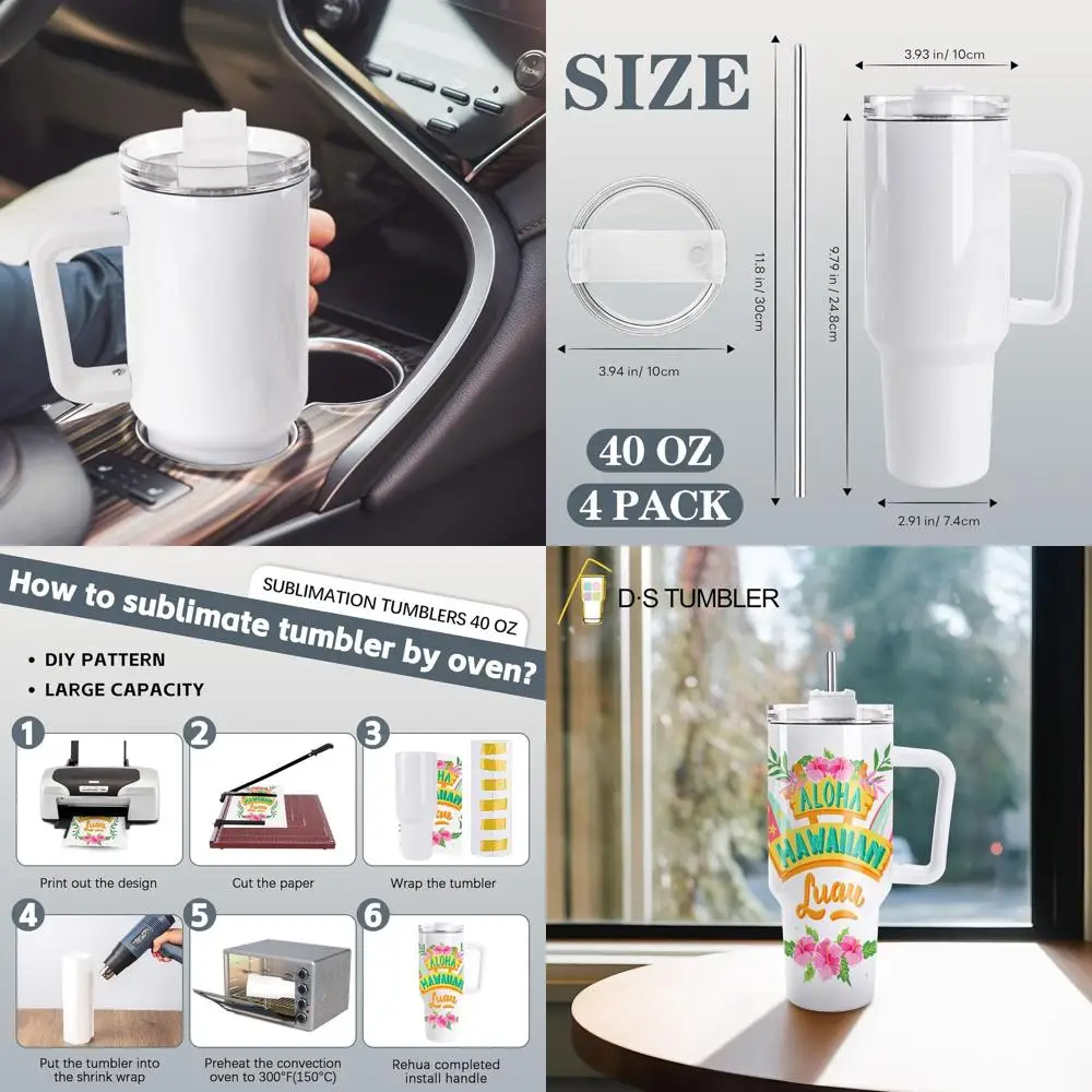 

40oz Large Insulated Sublimation Tumblers with Handle, Lids, and Straws - Bulk Stainless Steel Mugs for DIY Craft Heat Press Pri