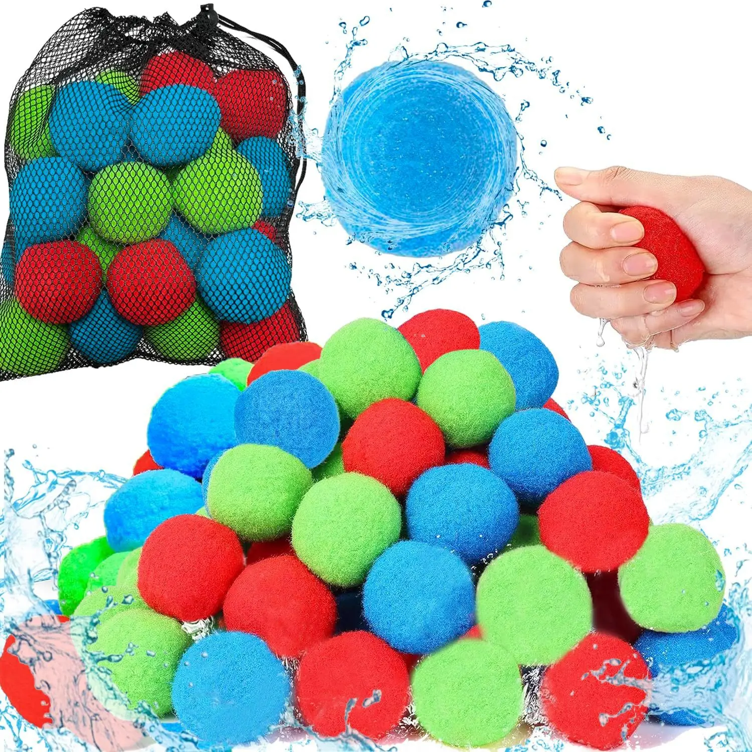 30Pcs Water Soaker Balls Reusable Sponge Water Balloons Cotton Splash Toys for Pool Beach Outdoor Summer Swimming Games Toy