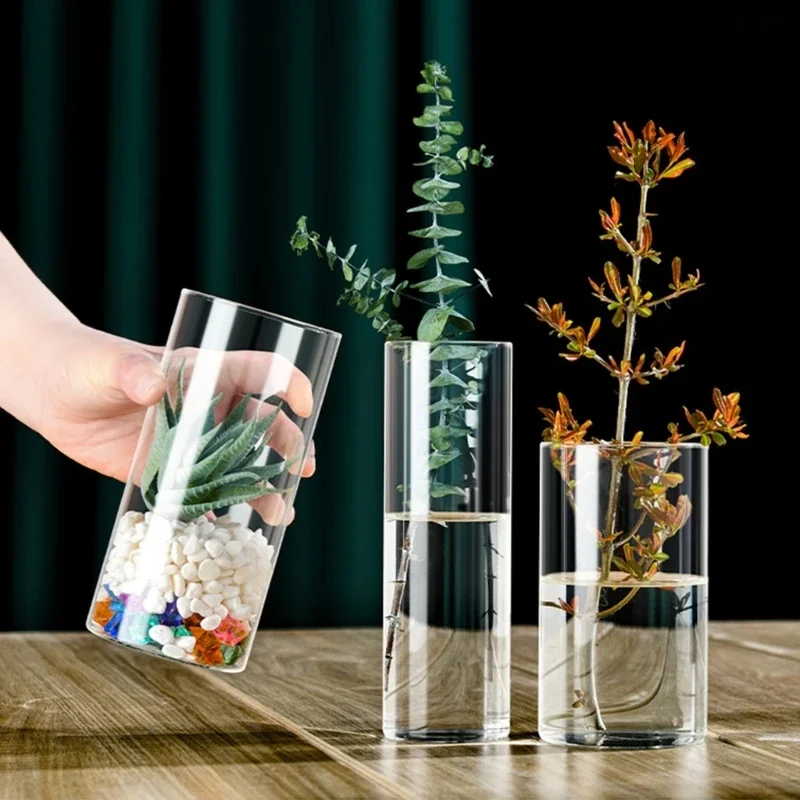 Petit Vase à fleurs en verre, cylindre en verre, conteneur floral, Vase à fleurs, Vase décoratif délicat pour bureaux et maison