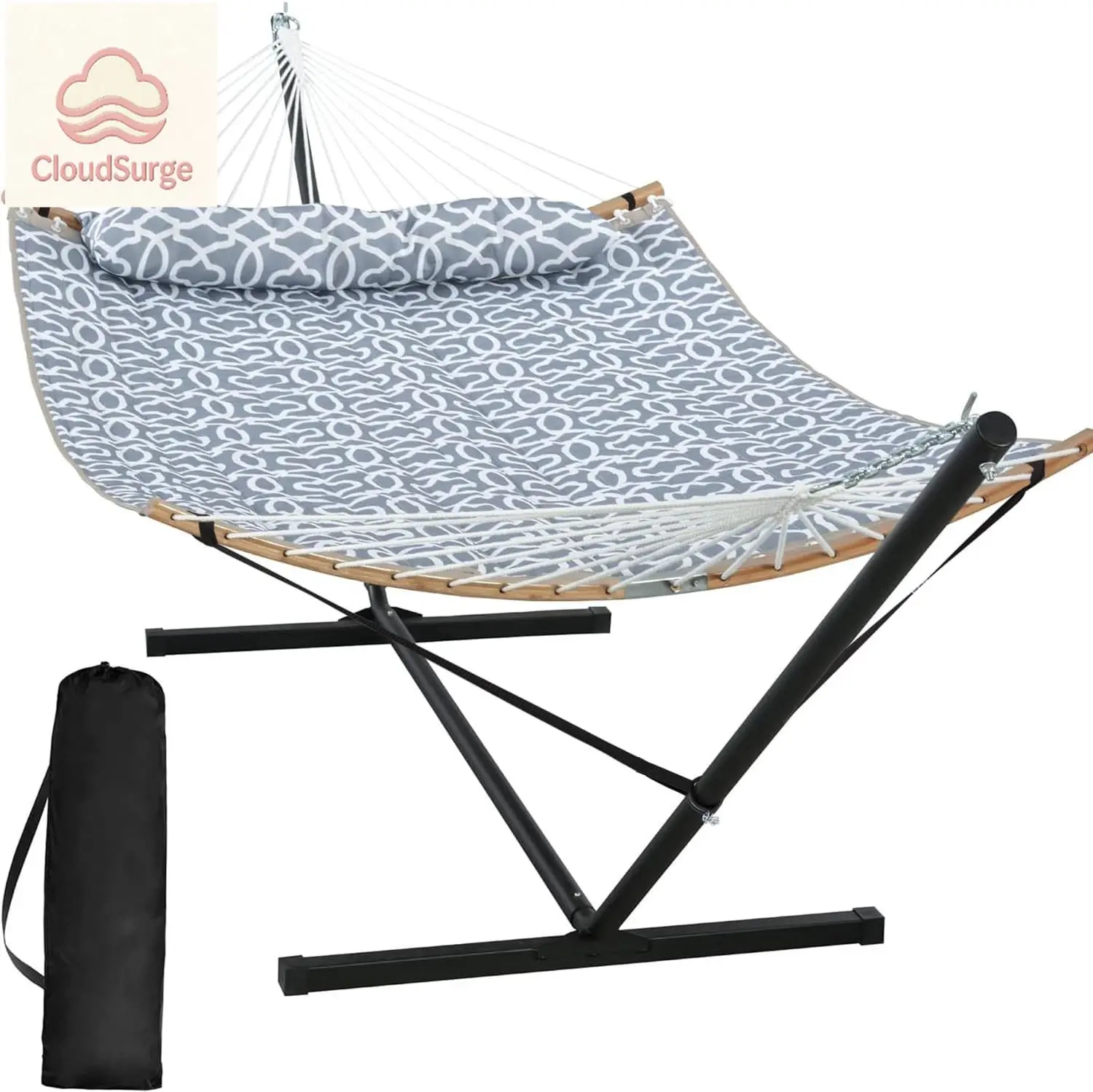 

Hammocks for Outside with Stand, Freestanding Hammock with Frame, 450 lbs Capacity, Grey Pattern
