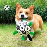 1pc Durable Football Design Pet Toy With Straps Dog Chewing Ball Toy For Training Playing Teeth Cleaning, Interactive Fetch Pet