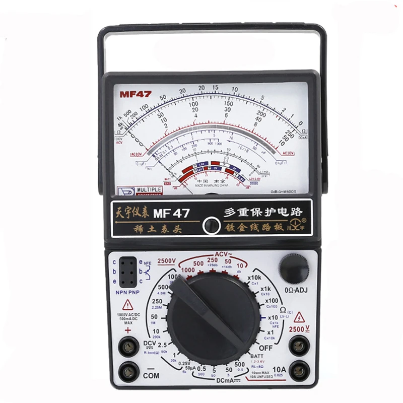 MF47 Multimeter DC AC Voltage DC Current 10A Tester Resistance Capacitance Meter Analog Display Pointer Meter 2500V Repair Tool