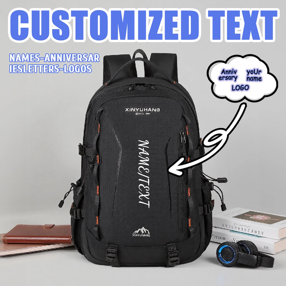 Logo custom backpack 2026 new men's large-capacity business travel computer backpack daily outdoor student school bag girls diy