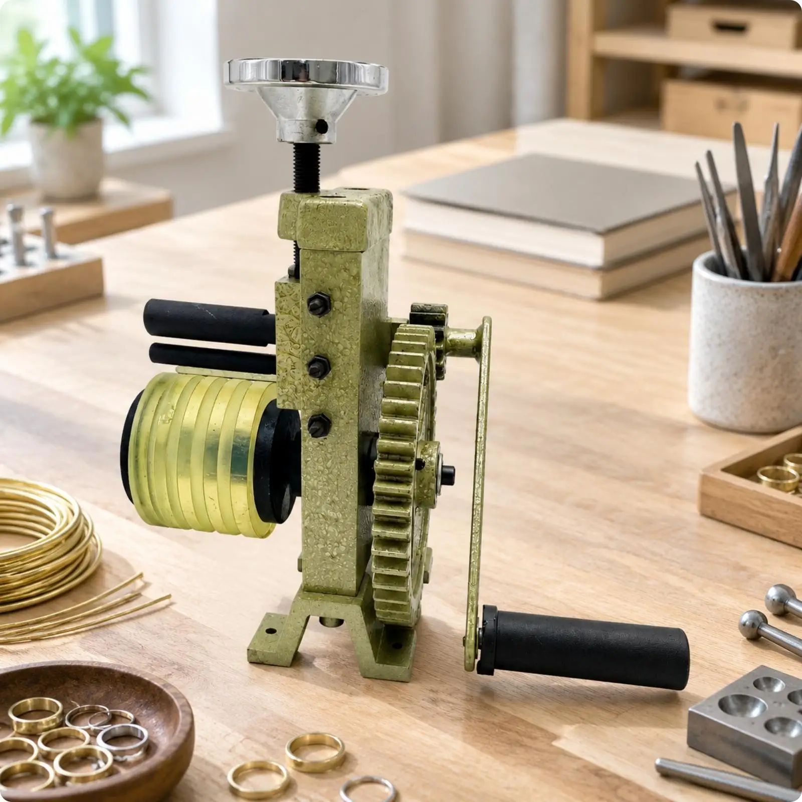 Manual Jewelry Bending Machine Rolling Mill for Ring Bracelet Making Tool with Grooved Roller Steel