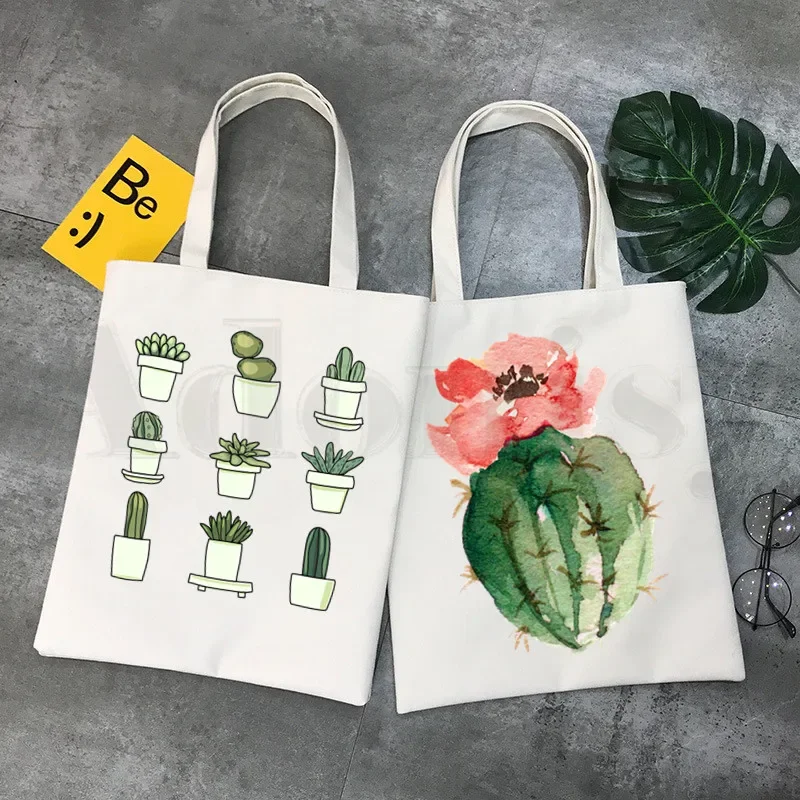 Cactus Printed Streetwear Kawaii Fashion Cartoon Handbags Shoulder Bags Casual Shopping Girls Handbag Women Elegant Canvas Bag