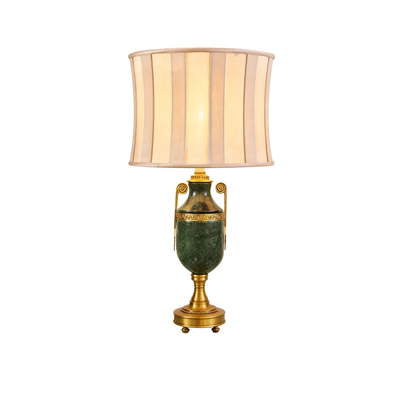 Marble desk lamp with fabric lampshade, vintage bedside lamp, brass hotel lobby bedroom desktop