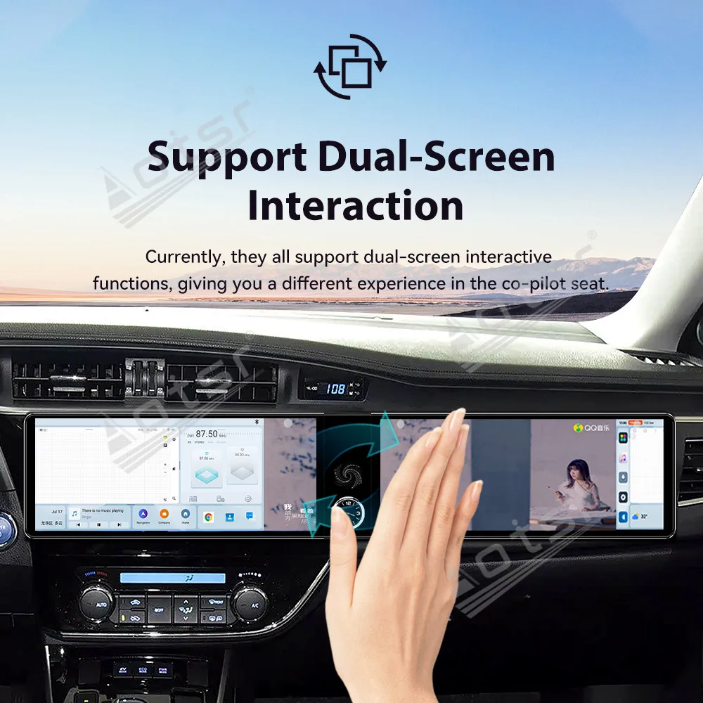 

Android 13, двойной сенсорный экран 12.3 дюйма для Toyota Corolla 2014-2016, Carplay, GPS-навигация, мультимедийный проигрыватель, стереосистема, головное устройство