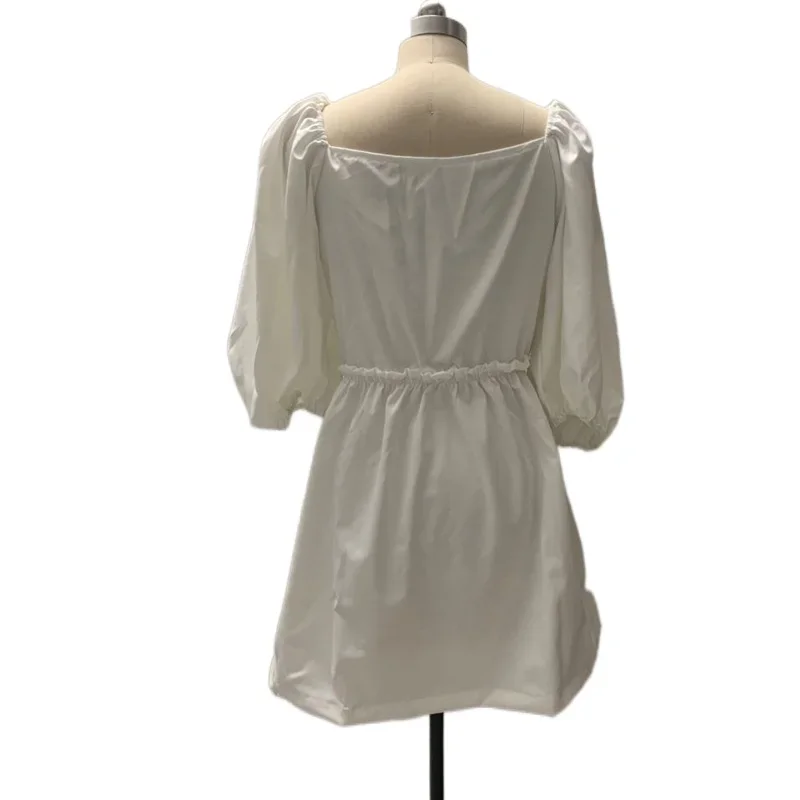 Female Elegant Blue White Sexy Deep V-Neck Dress Half Puff Sleeve Casual Mini Dress Summer 2023 Women A Line Vestidos Aesthetic