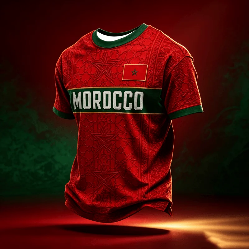 Nouveau maillot de football style marocain 2026, T-shirt décontracté léger pour homme, idéal pour l'entraînement sportif et les supporters