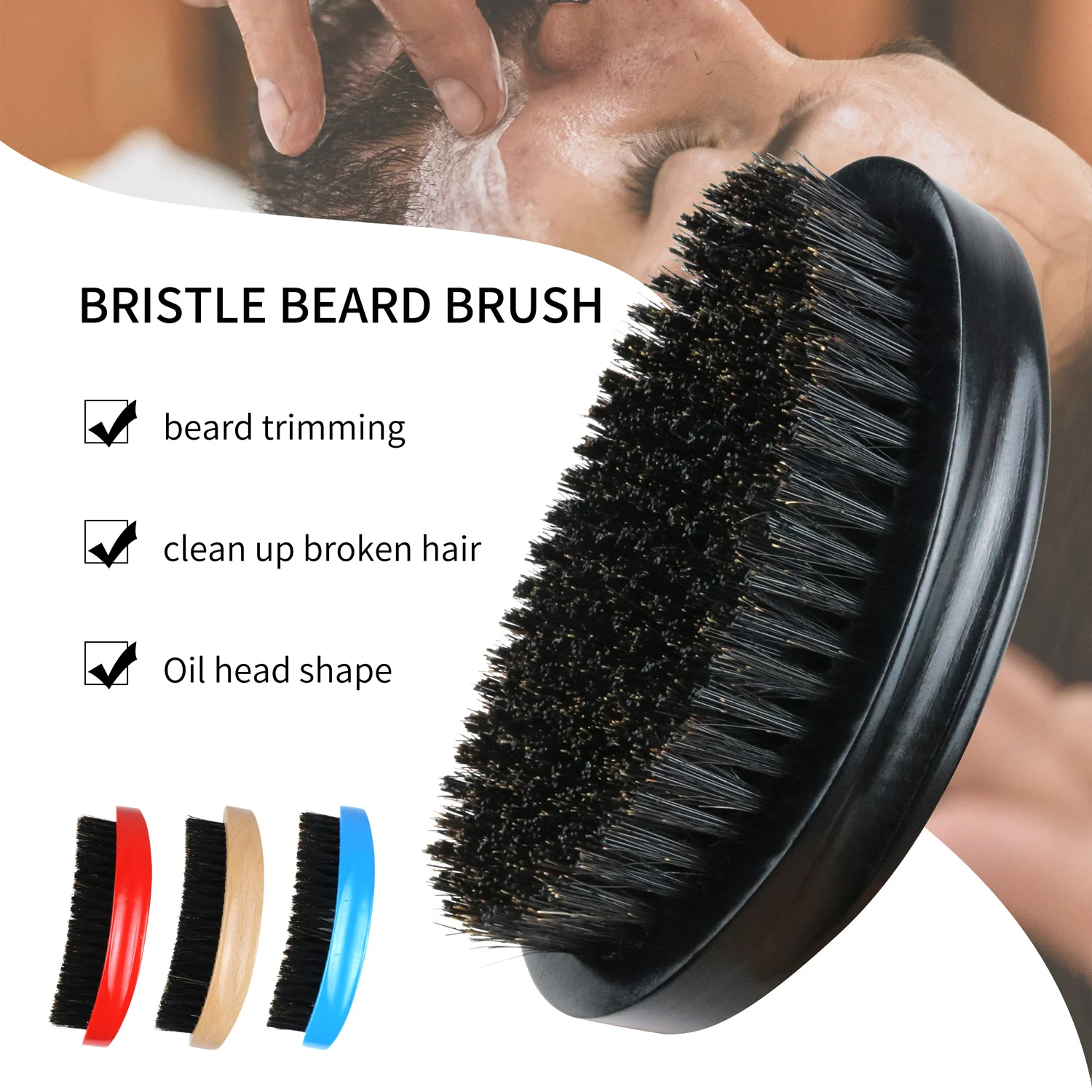 Natural Wood Beard Grooming Brush Boar Bristle Mix Nylon for Men\'s Mustache Shaving Comb Facial Hair Cleaning 360 Wave Brush