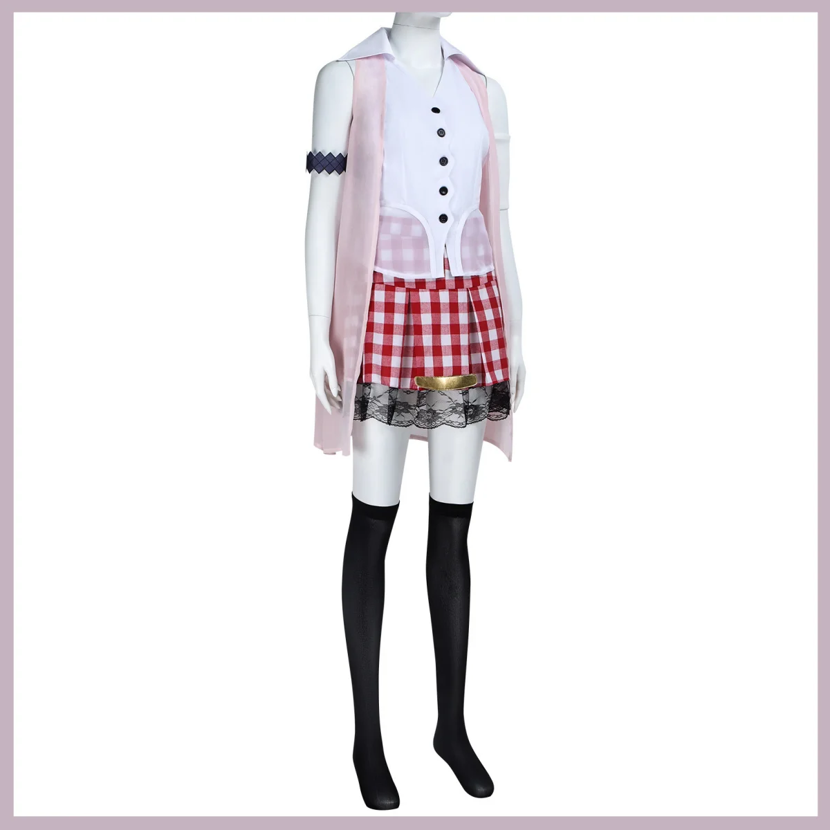 Game Final Fantasy XIII‌ Serah Farron Cosplay Costume Pink Shawl Grid Skirt Wig Adult Woman Sexy Cute Daily Leisure Suit view 5
