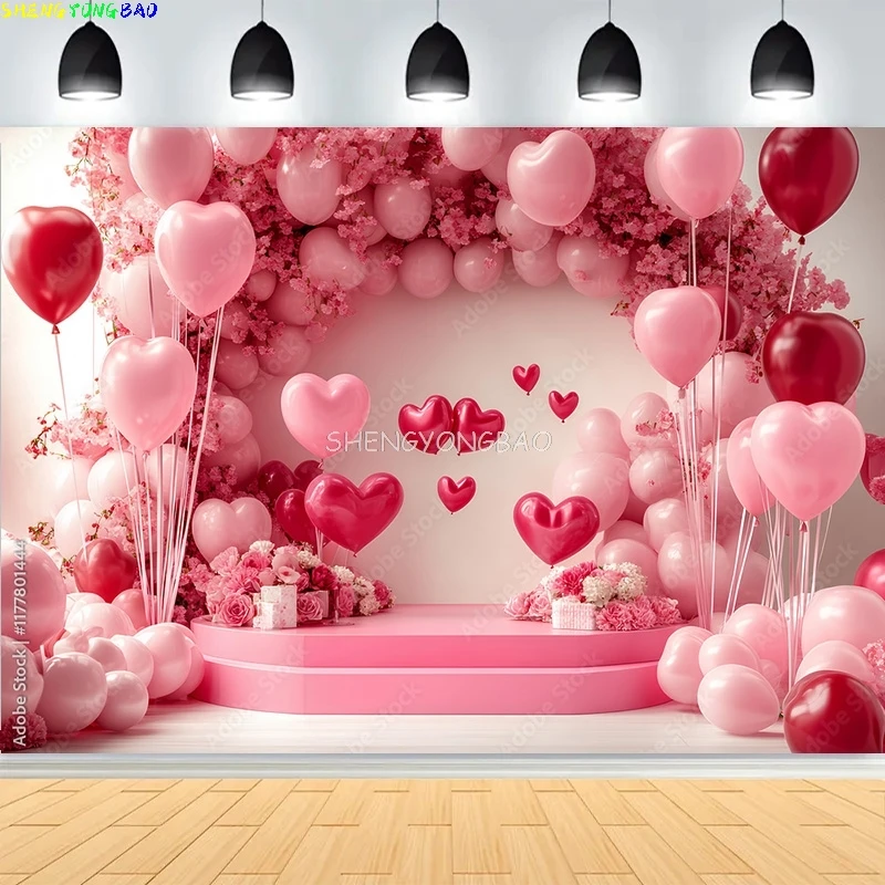 

Women's Day Colorful Balloons Photography Backdrops Valentines day Heart Love Gift Indoor Wedding Photo Studio Background FN-02